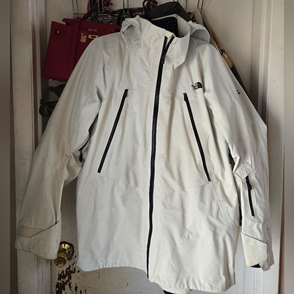 The North Face White Hooded Gore Tex Ski Jacket with Black Zippers